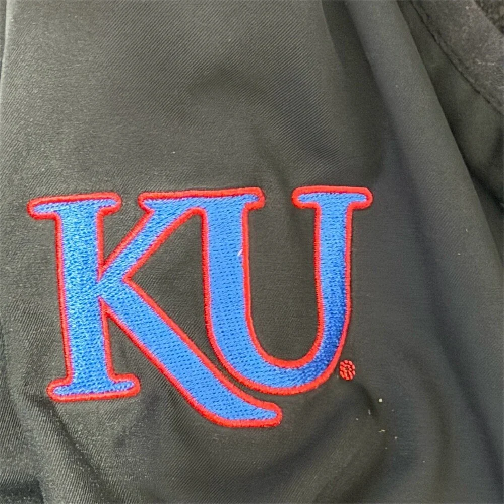 Columbia Kansas Jayhawks KU Mens L Black Windbreaker Jacket Fleece Lined Zip Ful - Picture 8 of 10